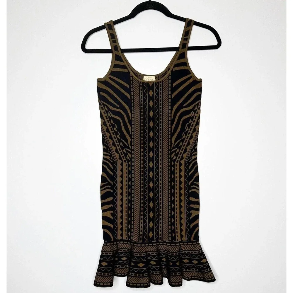 Torn by Ronny Kobo Michaela Tribal Sleeveless Mini Dress Women's Brown Black XS - Picture 2 of 5